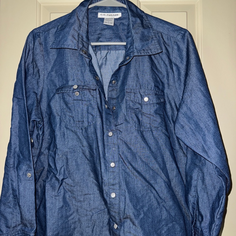 C.D. petites Blue Denim Shirt w/ sparkles